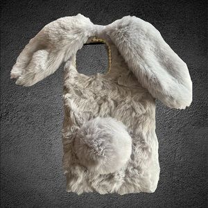 Grey Vegan Friendly Faux Fur Adorable Plush Bunny Rabbit Phone Case 13 PRO MAX